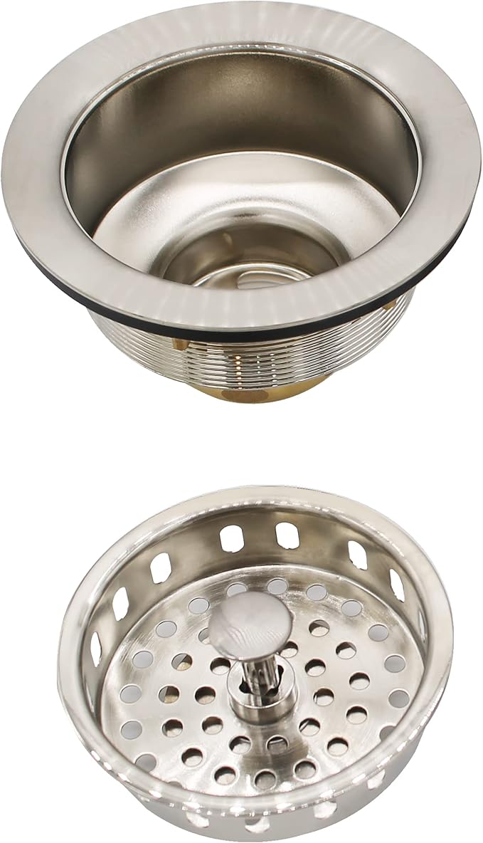 Westbrass D214-20 3-1/2" Post Style Large Kitchen Sink Basket Strainer, Stainless Steel