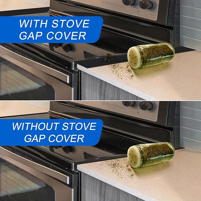 Silicone Stove Counter Gap Cover (2 Pack, 25in, Black), Non-Adhesive Heat Resistant Kitchen Stove Gap Filler, Easy Clean Silicone Gap Guard Seals Spills Between Counter & Stove