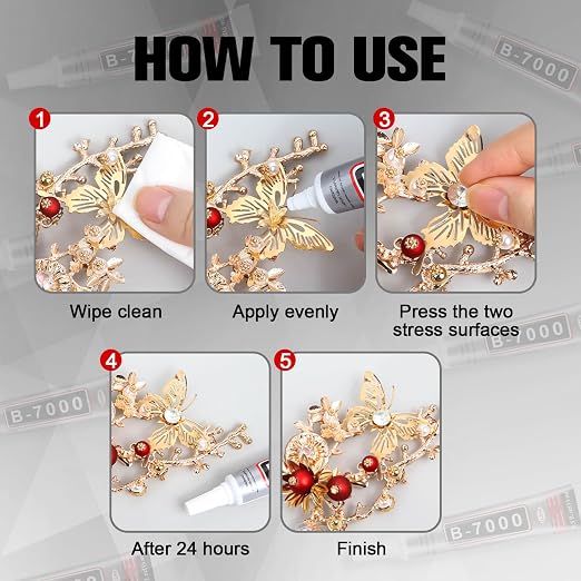 B7000 Bedazzling Glue (10 Pack, 15ml), Clear Rhinestone Jewelry Adhesive with Precision Tip for Crafts, Fabric, Clogs & Nail Art