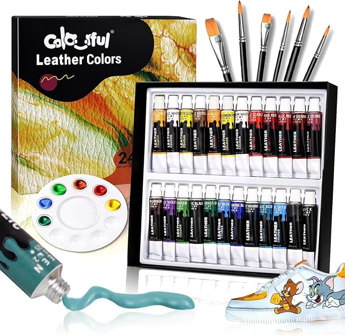 Colorful Acrylic Leather Paint for Shoe Painting- 24 Colors Leather Paint for Bag & Wallet Decor, Leather Jacket Care, Crafts DIY & Customizing Leather Projects