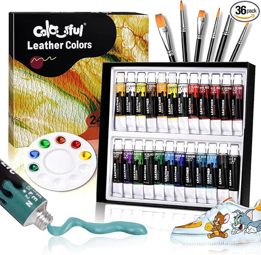 Colorful Acrylic Leather Paint for Shoe Painting- 24 Colors Leather Paint for Bag & Wallet Decor, Leather Jacket Care, Crafts DIY & Customizing Leather Projects