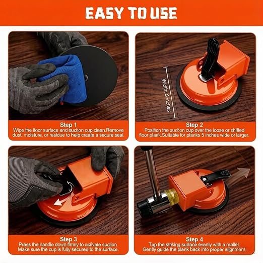 Floor Gap Fixer Tool，Heavy Duty Floor Gap Fixer Tool，Laminate Flooring Tools with Enhanced Suction Cup & Sticky Pads for Wood Floor, Tile,Laminate, Vinyl Plank, Hardwood(Orange)