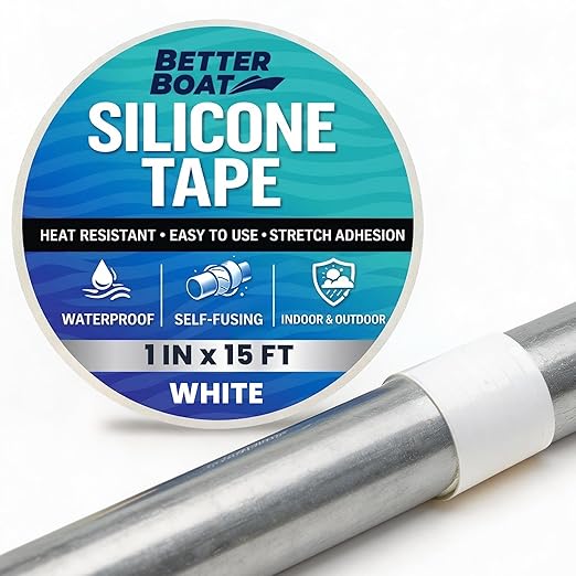 Better Boat Self Fusing Silicone Tape Waterproof White, Plumbing Tape for Leaks, Hose and Pipe Repair Tape, 1 in x 15 ft