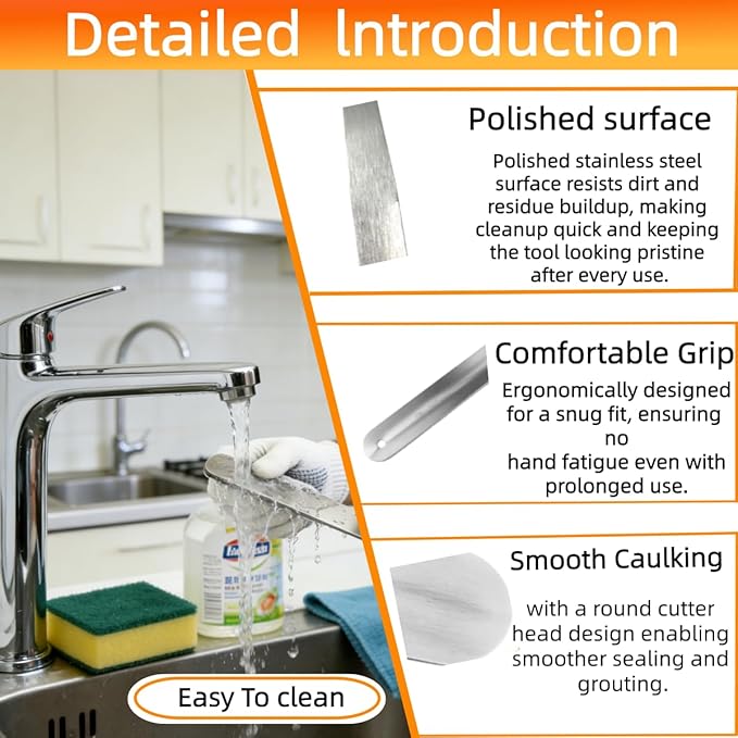958-G01 Caulking Spatula Tool Set 7-Piece Stainless Steel Caulk Tool Kit, 3/8" to 1-1/2" Multiple Spatula Widths,for Bathtub/Tile/Countertop Caulk Trimming
