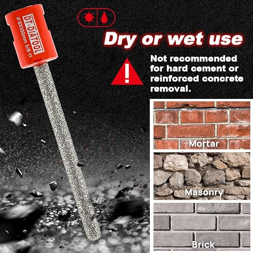 DT-DIATOOL Diamond Mortar Raking Bit for Brick Joints Stone Masonry Granite Diameter 5/16"x4" (8x100mm), 5/8 inch-11 Thread Router Bit