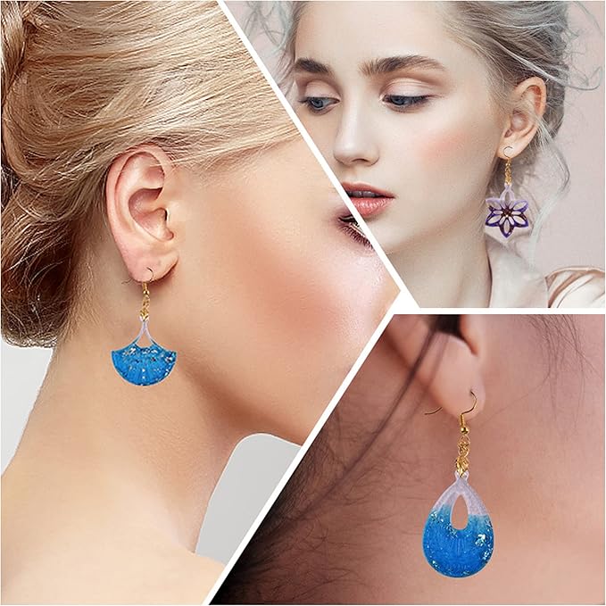 Resin Molds - 13 Pair Earring & Pendant Molds, Teardrop Flower Silicone Mould with Ear Hooks & Jump Rings for DIY Epoxy Resin Jewelry Making