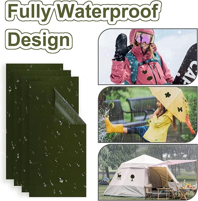 Self-Adhesive Nylon Patches Tent Repair Kit – Outdoor Gear Tenacious Repair Tape, Waterproof Fabric Patches for Clothes, Tent, Down Jacket, Backpack (8pcs, Army Green