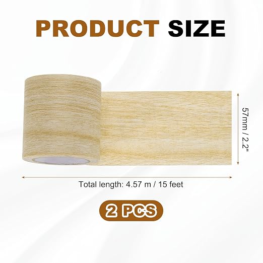 uxcell 2 Pcs Wood Grain Repair Tape, 2.2" x 15ft Self Adhesive Wood Grain Colored Duct Tape Waterproof Repair Patch for Furniture Floor Scratch Fix, Baseboards, DIY Decor, Light Yellow
