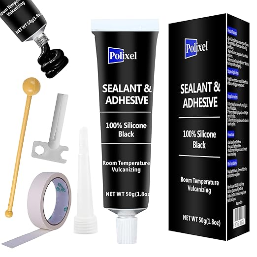 Black RTV Silicone Sealant Adhesive, 100% Silicone Caulk, All-Purpose Waterproof Sealant for Car, Window, Bathroom, Kitchen, Shrink & Crack Proof High Bond Strength Adhesive – 1.8oz / 50g
