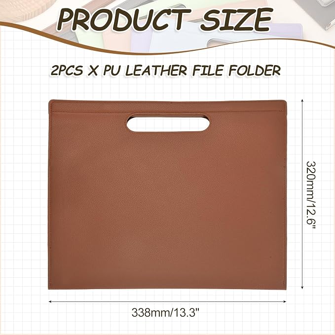 PATIKIL 2Pcs Leather Folder, 13.3x12.6 Magnetic Leather Document Holder File Folder PU Pouch Bag Portfolio File Organizer Handbag Personal Envelope Waterproof for Traveling, Brown