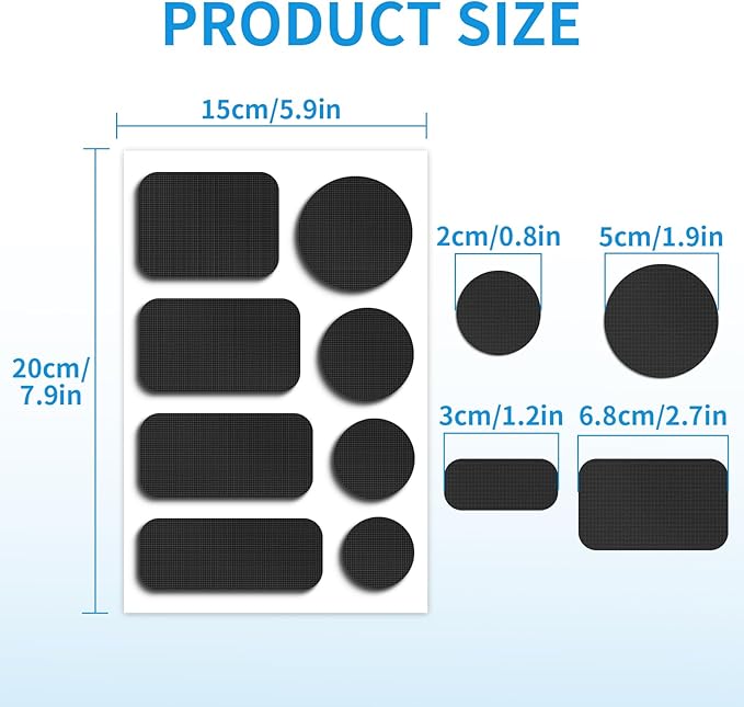Waterproof Self-Adhesive Nylon Patches for Tent Repair Kit, 24pcs Outdoor Gear Tenacious Repair Tape, Fabric Patches for Clothes, Down Puffer Jacket, Tent, Sleeping Bag, Backpack, Black