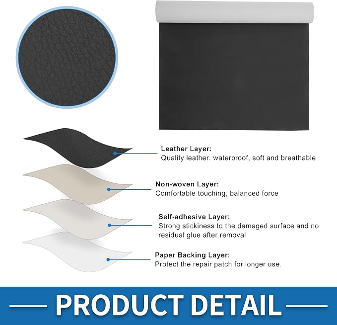 Self Adhesive Leather Repair Patch Strong Stickiness 39"x11.8" Leather Repair Tape PVC Faux Leather Black 1 Pcs