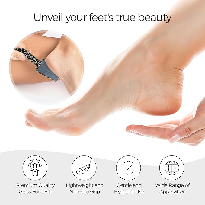 Pop Sonic Nano Glass Foot File | Professional Callus Remover for Feet & Heel | Gentle Exfoliating Foot Rasp & Dead Skin Remover for Dry Cracked Heels | Wet/Dry Pedicure Tool for Home & Salon (Leopard)