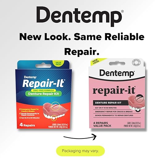 Dentemp Repair Kit - Repair-It Advanced Formula Denture Repair Kit - Repairs Broken Dentures, Mends Cracks and Replace Loose Teeth 3 Pack (12 Count) - (Packaging May Vary)