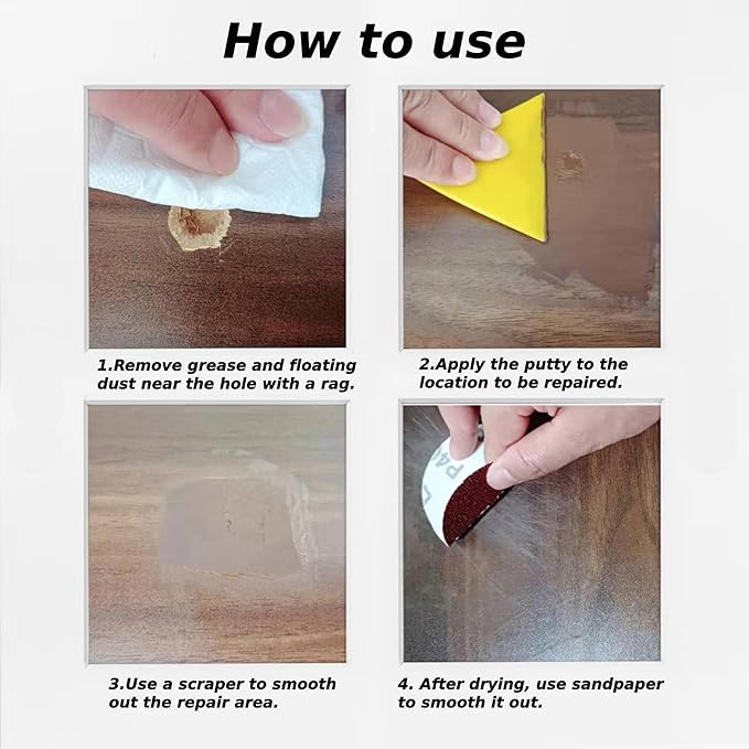 Wood Filler Putty - 9.87 oz, Walnut, Stainable & Paintable Repair Kit for Furniture, Quickly Fix Cracks, Chips, Nail Holes & Defects in Wood Floors & Cabinets - Easy Sanding