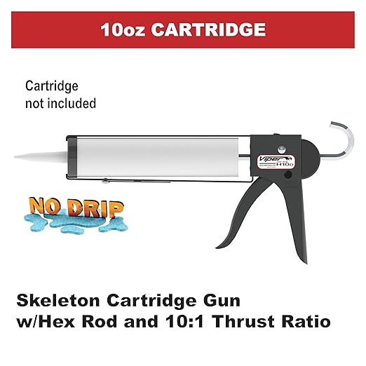 Albion Engineering H10D Viper Line Manual Skeleton Cartridge Caulking Gun with Hex Rod, No Drip, 1/10 Gallon, 10:1 Drive