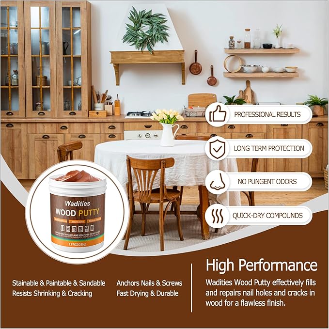 Wadities Walnut Wood Filler, Walnut Wood Putty, Paintable Stainable Wood Repair Putty, 9.87 Ounce Wood Furniture Repair kit, Quickly Repair Wood Cracks and Holes on Wooden Floor Furniture (Walnut)