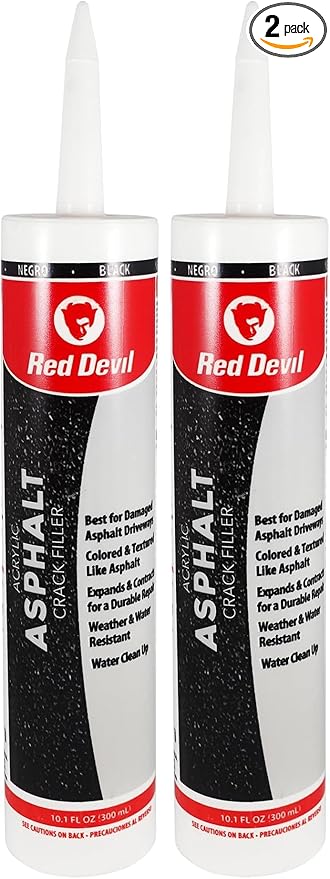 Red Devil 0637 Asphalt Crack Filler Sealant – Black Acrylic Driveway Sealer for Cracks & Joints, Forms a Water-Resistant Seal, 10.1 fl oz, Pack of 2, Made in USA
