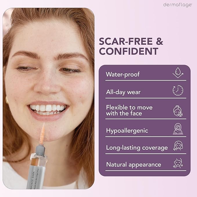 Dermaflage Scar Filler Kit - Bronze Dark - Deep Scar Cover and Waterproof Concealer for Acne Scars Wrinkles, and Ice Pick Scars Makeup, 1 mo supply