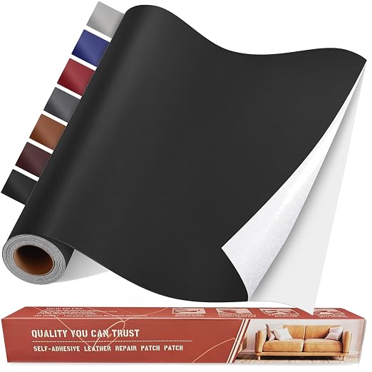 Self Adhesive Leather Repair Patch Kit, 31.4 in x 16 in Large Vinyl Leather Repair Tape for Furniture, Car Seat, Couch, Sofa, Chair Smooth Black