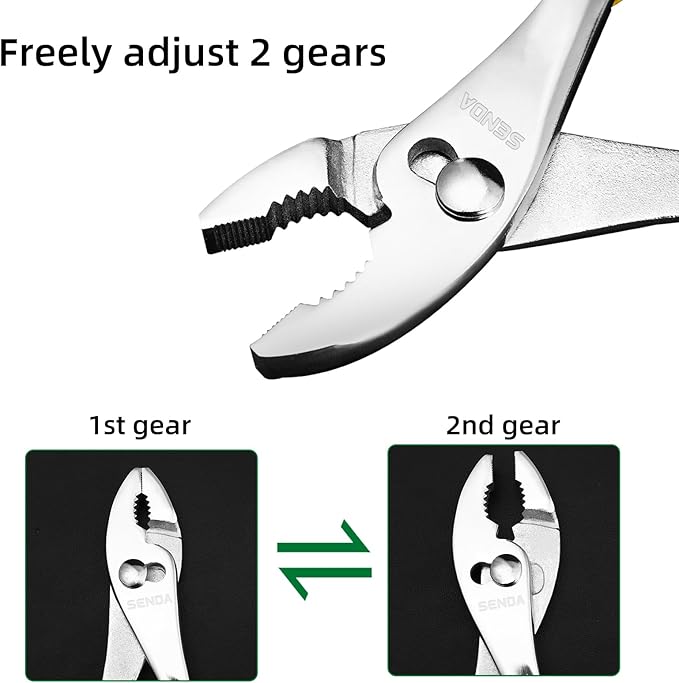 SENDA 8 Inch Slip Joint Pliers, Heavy Duty Carbon Steel, Non-Slip TPR Rubber Grip Handle, 3-Zone Serrated Jaw, Rust Resistant Finish, Adjustable for Home & Industrial Repair