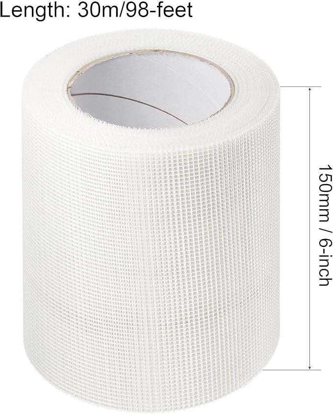 uxcell Drywall Joint Tape Self-Adhesive Fiberglass 6-inch x 98-feet Repair Patch Wall Hole Crack Mesh Size 2mm