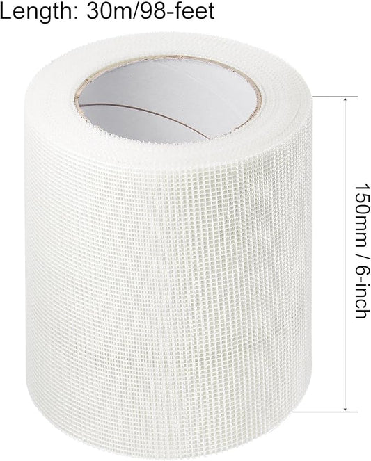 uxcell Drywall Joint Tape Self-Adhesive Fiberglass 6-inch x 98-feet Repair Patch Wall Hole Crack Mesh Size 2mm