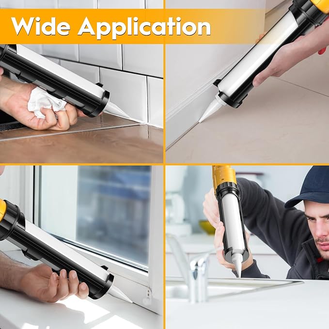 Electric Caulk Gun - Max 4000N Force, Variable Speed Cordless 1/10 Gallon (10 oz) Caulking Tool with Rotating Cradle & Auto Flow Stop (2 * 12V 2.0 Ah Batteries)