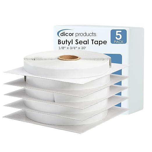 Dicor BT-1834-5 Butyl Seal Tape - 1/8" x 3/4" x 30' Repair Tape for RV, Trailer, Motorhome, Windows, and Vent Sealing- Pack of 5