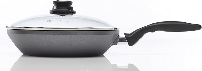 Swiss Diamond 26cm Stir Fry Pan Nonstick Induction Diamond Coated Aluminum Stir Fry Pan with Lid Dishwasher/Oven Safe Stir Fry Pan Grey