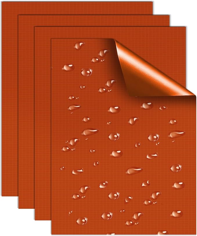 Waterproof Nylon Fabric Repair Tape Tent Repair Kit, 4pcs Outdoor Gear Tenacious Fix Tape, Self-Adhesive Fabric Patches for Clothes, Down Puffer Jacket, Tent, Sleeping Bag, Backpack, Orange