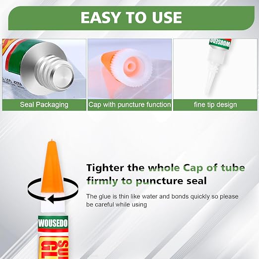 WOUSEDO 36 X 3g Super Glue Clear, Strong Adhesive,Super Glue Fast Drying Cyanoacrylate Glue for Wood,Rubber,Leather, Plastic, Metal, Rhinestone Jewelry, DIY Crafts and More