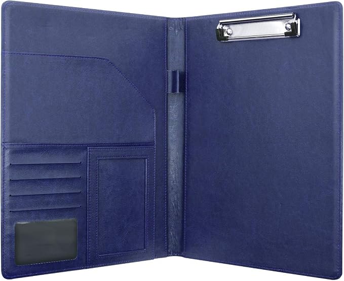 Padfolio Clipboard Folder Portfolio, Faux Leather Storage Clipboard with Cover for Letter Size A4 Writing Pad Pen Holderfor Business Office Conference Notepad Clip Boards, Blue