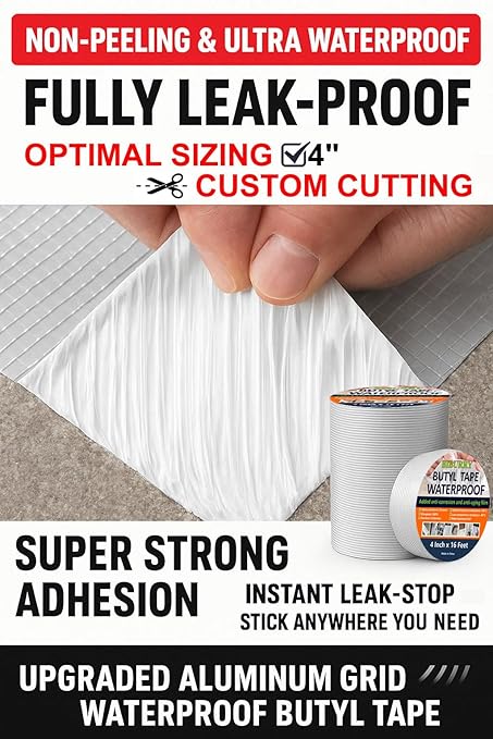 Butyl Waterproof Tape, 4" x 16' Aluminum Foil Sealant Tape for Leak-Proof Patching of Windows, Glass, Boats, Pipes，RV Roof & EPDM Roofs – Silver