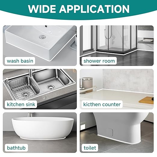 White Silicone Caulk for Bathroom & Kitchen,Waterproof Silicone Sealant for Shower, Countertops, Easy to Use with Tool, Stronger Adhesion, Shrink & Crack Proof, Long-Lasting (5.29oz White)