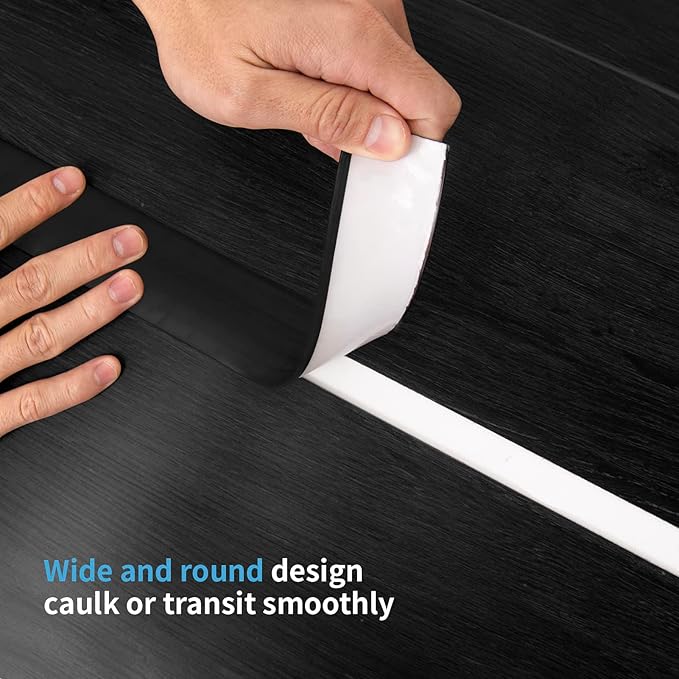 Art3d 4 FT Self Adhesive Vinyl Floor Transition Strip, Laminate Floor Strip Floor Flat Divider Strip for Joining Floor Gaps,Carpet Threshold Transition,Floor Tiles（1.57in, Black）
