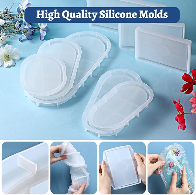 8 Sizes Epoxy Resin Silicone Molds Kit, Rectangular/Oval Resin Art Display Mold, Soft and Easy to Unmold, Silicone Casting Molds, for Soap, Candles, Specimen, Dried Flower, DIY Handicrafts