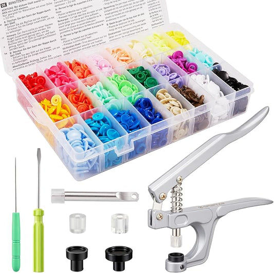 Spurtar T5 Plastic Snap Button Kit with 360 Sets Snaps for Fabric 24 Colors Snap Fasteners Kit for Fabric, Clothing, Bags, Sewing, DIY Crafts & Repairs - Single Layer Fabric Only