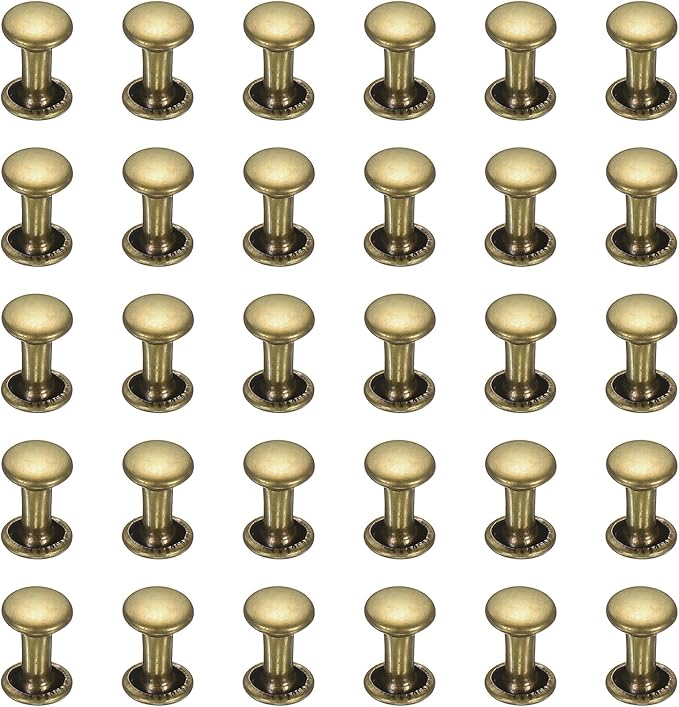 uxcell 300 Sets Double Cap Leather Rivets, 6x8mm Round Cap Metal Studs Rivets for Leather Craft Repair DIY Purse Belts Bags Shoes, Bronze
