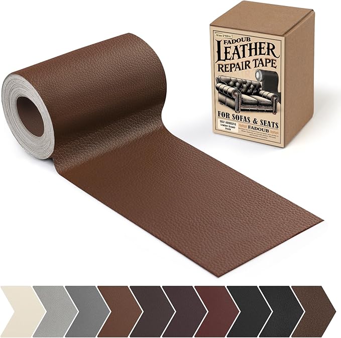 Leather Repair Patch, 3 x 60In Self Adhesive Leather Repair Tape Kit for Furniture, Couch, Sofa, Office, Car Seats, Car Interior, Vinyl Repair Kit (Brown)
