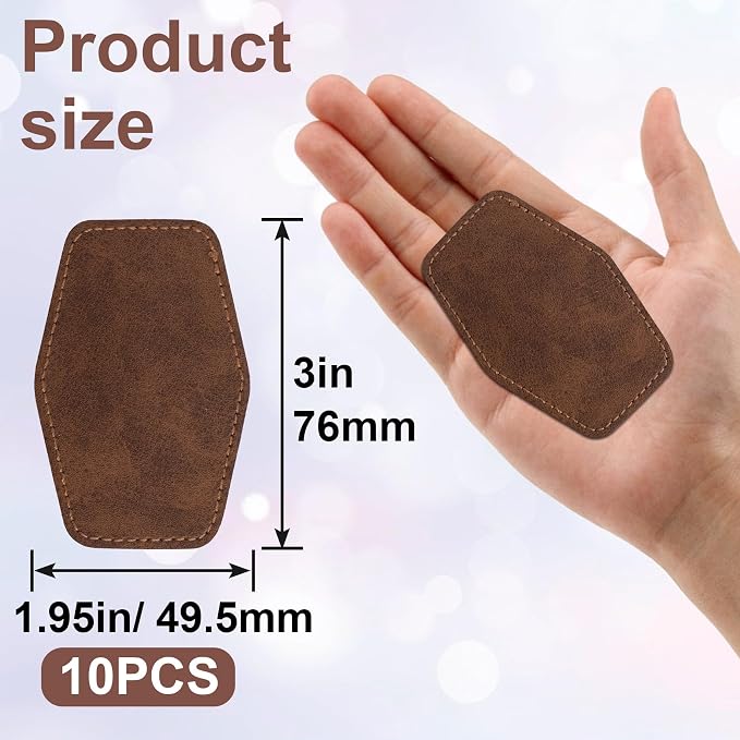 SmallCat 10 PCS Hexagonal Leather Patches for Hats, Iron on Blank Patches, Artificial Leather Patches for Laser Engraving, Repair Patches for Sewing Crafts, Hats, Jackets - Dark Brown