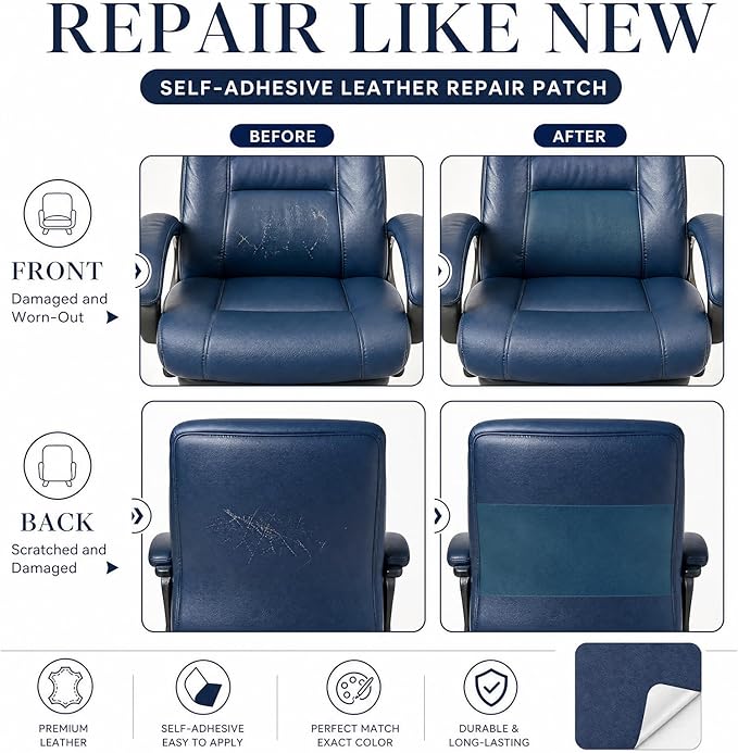 Leather Repair Patch for Couches Self-Adhesive Leather Repair Tape kit for Furniture Sofa Vinyl Car Seats Couch Chairs Shoes Down Jackets (Blue, 3.9X79 inch)