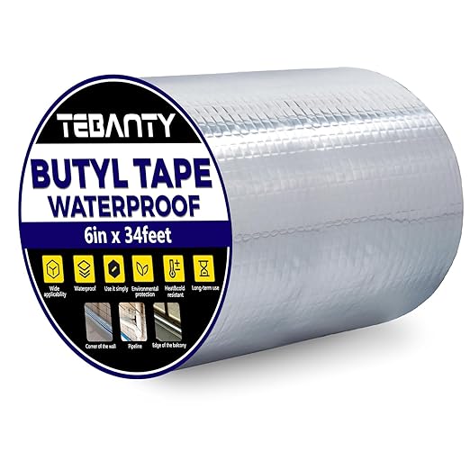 Butyl Tape Waterproof Sealing Tape 6Inch x 34Feet, Aluminum Foil Tape, Butyl Sealant Tape for Pipe Sealing, RV Repair, Window, EDPM Roof Leak Patching, Boat and Pipe Sealing