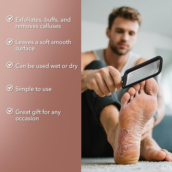 Kolavia 2 Pack Foot File Callus Remover, Durable Foot Scrubber for Hard Dead Skin, Foot Rasp and Double-Sided Foot Heel Scraper for Cracked Heels & Corns, Stainless Steel Pedicure Feet File Tool