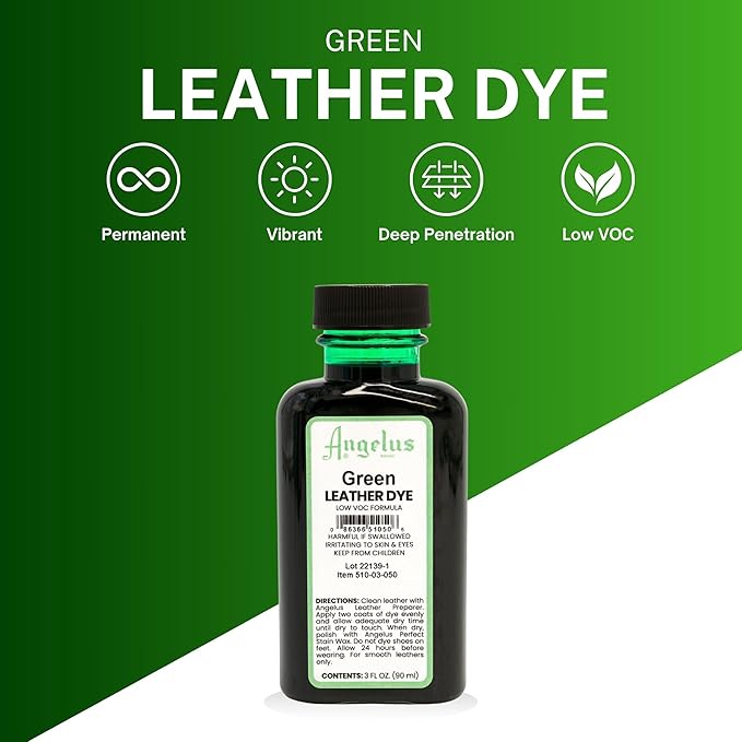 Angelus Leather Dye - Flexible Leather Dye for Shoes, Boots, Bags, Crafts, Furniture, & More 3oz, Dauber Included (Green)