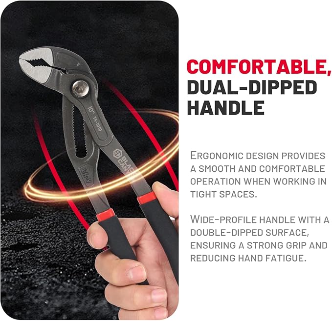 BLACK CANYON 10" Tongue and Groove Pliers, V-Jaw Groove Joint Plier with 25 Adjustable Positions, Heavy Duty 50 Cr-V Steel, Non-Slip Ergonomic Handle for Plumbing, Nuts, Bolts & Automotive Repair