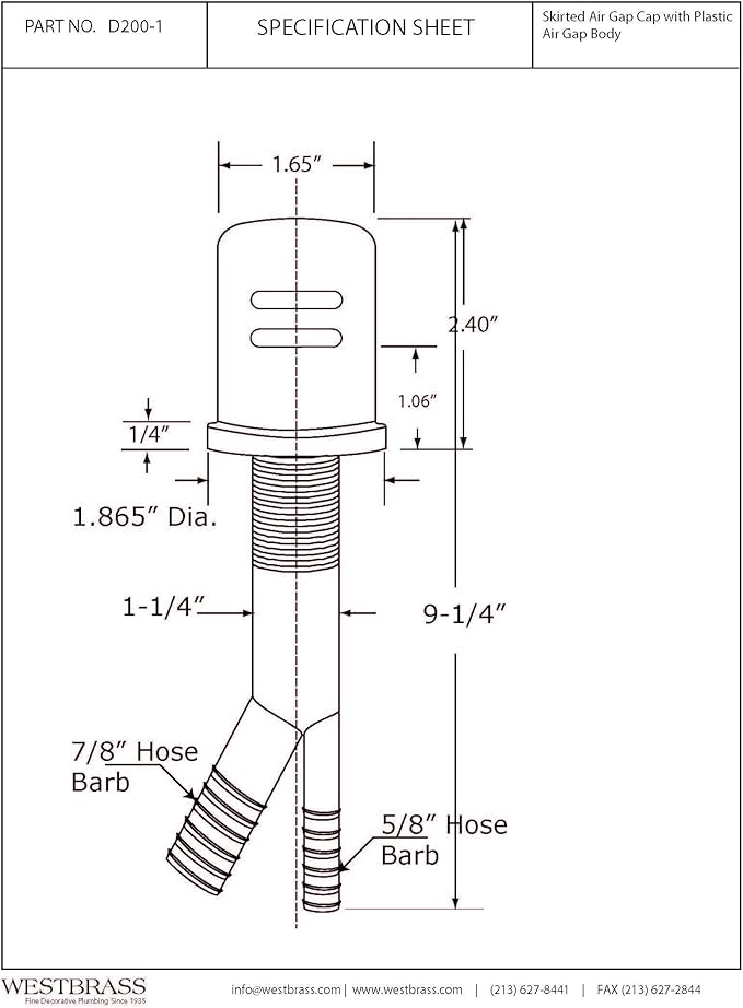 Westbrass Air Gap Kit with Skirted Brass Cap, Antique Copper, D200-1-11