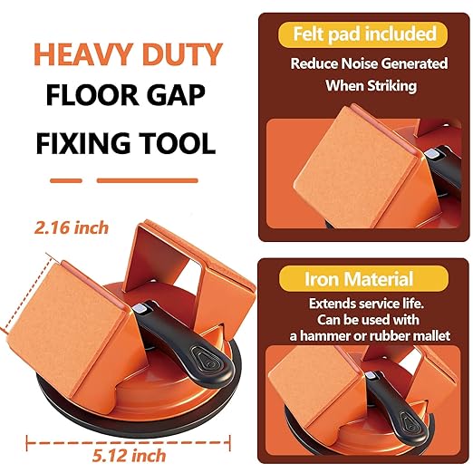 Floor Gap Fixer Tool,2026 Upgrade Heavy Duty 45°Floor Gap Fixer Suction Cup Tool with 10pcs Sticky Pads,Rubber Mallet & Slot Cutter for Laminate Vinyl Flooring Tools(Orange)
