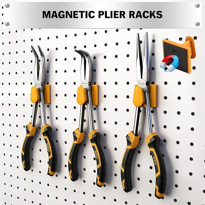 3-Piece 11 Inch Long Reach Pliers Set with 3 Magnetic Plier Racks, Extra Long Needle Nose Pliers Set Includes Straight, 45° & 90° Bent Nose Plier, Pliers Tool Set for Tight Spaces