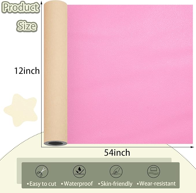 Pink Leather Repair Patch Tape, 12×54 Inch Self Adhesive Leather Repair Kit Vinyl Repair Tape for Furniture, Sofa Leather Repair Patch Waterproof for Car Seat, Office Chair, Boat Cover 1 Roll